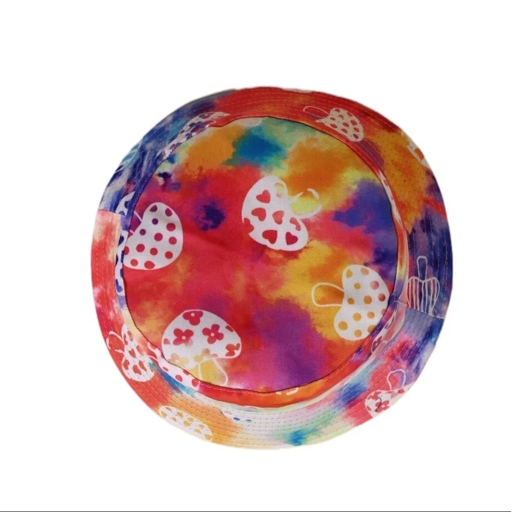 Tie Dyed Mushroom Reversible Unisex Bucket Hat Fishing Bucket Hat‎  Black Inside